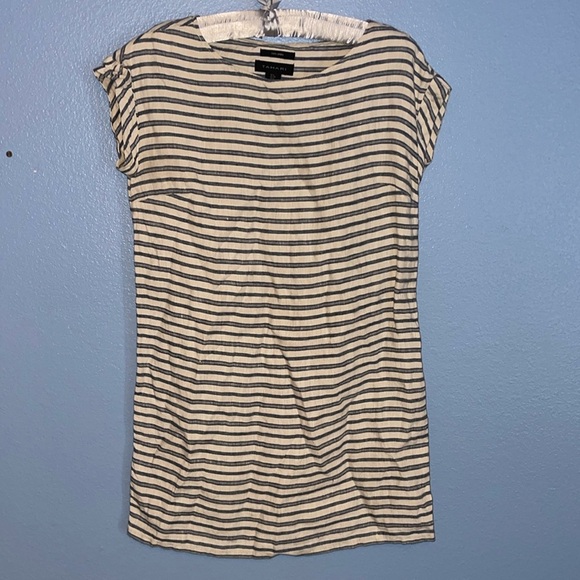 Tahari 100% Linen Short Sleeve Button Shift Dress Striped Womens Size S. F - Picture 1 of 5